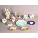 A 19th Century Meissen pale blue and pink cup and saucer, Vienna bonbon dishes, German bisque tennis