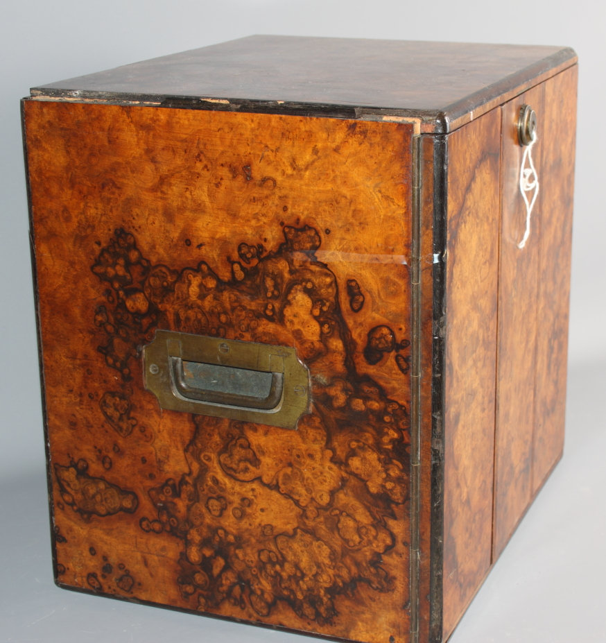 A burr walnut and ebony strung box with part fitted interior, 12" wide - Image 2 of 3