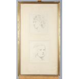 George Warner Allen: a pair of pen and ink portrait studies, 6" x 5 1/2", in a common gilt frame