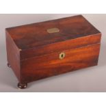 A 19th Century mahogany box, 10 3/4" wide, on bun feet (a/f)