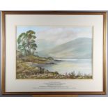 Keith Burtonshaw: watercolours, view of the Lake District, mount with presentation inscription dated