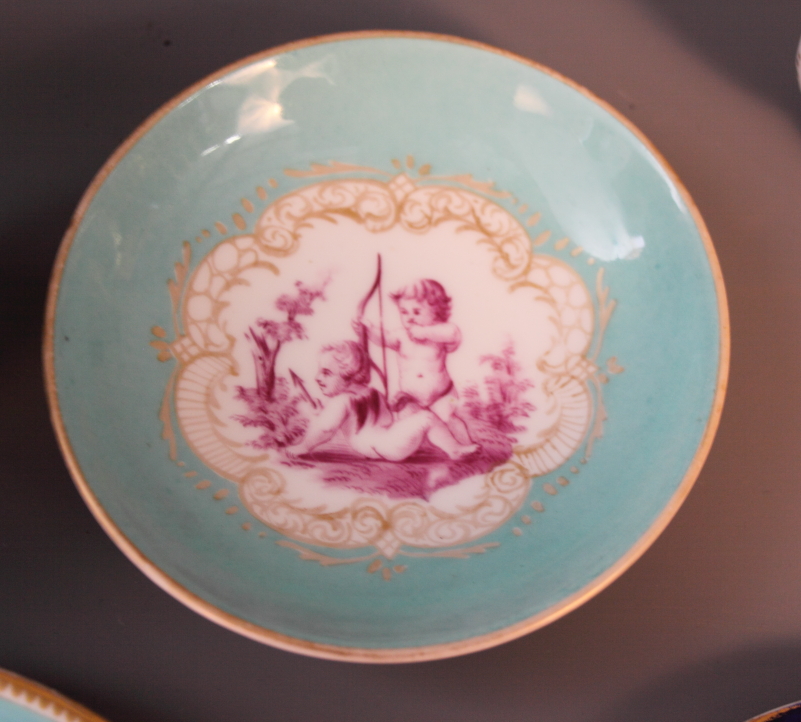 A 19th Century Meissen pale blue and pink cup and saucer, Vienna bonbon dishes, German bisque tennis - Image 3 of 4