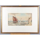 R T Wilding, 1914: watercolours, fishing smacks offshore in choppy seas, 7" x 14 1/2", in gilt