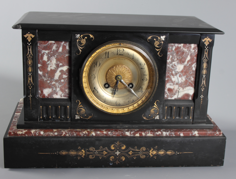 A late 19th Century slate and rouge marble mantel clock with striking movement, 8 1/2" high (chipped - Image 2 of 2
