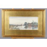 Robert Winchester Fraser: watercolours, "Horning", Norfolk extensive landscape, 7" x 15", in gilt