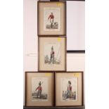 Four French 19th Century hand-coloured prints, British military uniforms, a pair of colour prints,