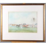 John Beer: watercolours and gouache, racecourse study "Saint Leger 1900", 10" x 13.75", in gilt