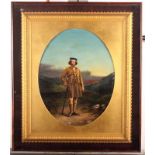 A 19th Century hand-tinted photograph of a highlander in a landscape, in gilt and rosewood frame,