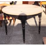 A pine topped circular dining table, on painted underframe, top 42" dia