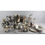 A silver plated syphon stand, a plated ice bucket, a plated muffin dish and various other plated and