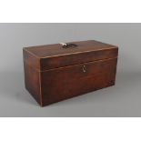 A Georgian mahogany and box line inlaid tea caddy, 11 1/2" wide