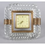 A Murano Venini glass and brass clock, unsigned, 6 1/2" high