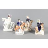 A Staffordshire pottery figure of a mounted general, 8 1/2" high, two smaller similar figures and