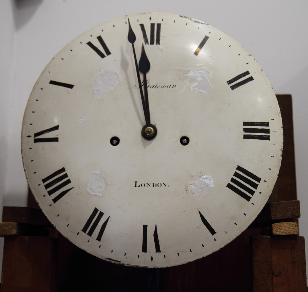 A 19th Century long case clock in mahogany case with circular white enamel dial inscribed "Bateman - Image 2 of 3