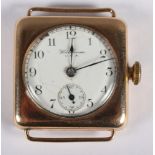 A 9ct gold cased Waltham wristwatch with white enamel dial, Arabic numerals and subsidiary seconds