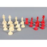 A late 19th Century Jacques London turned, carved and stained Staunton pattern part-chess set, 22