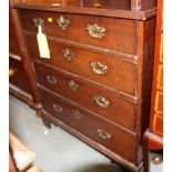 George III mahogany chest of four graduated drawers, on shaped bracket supports, 31" wide