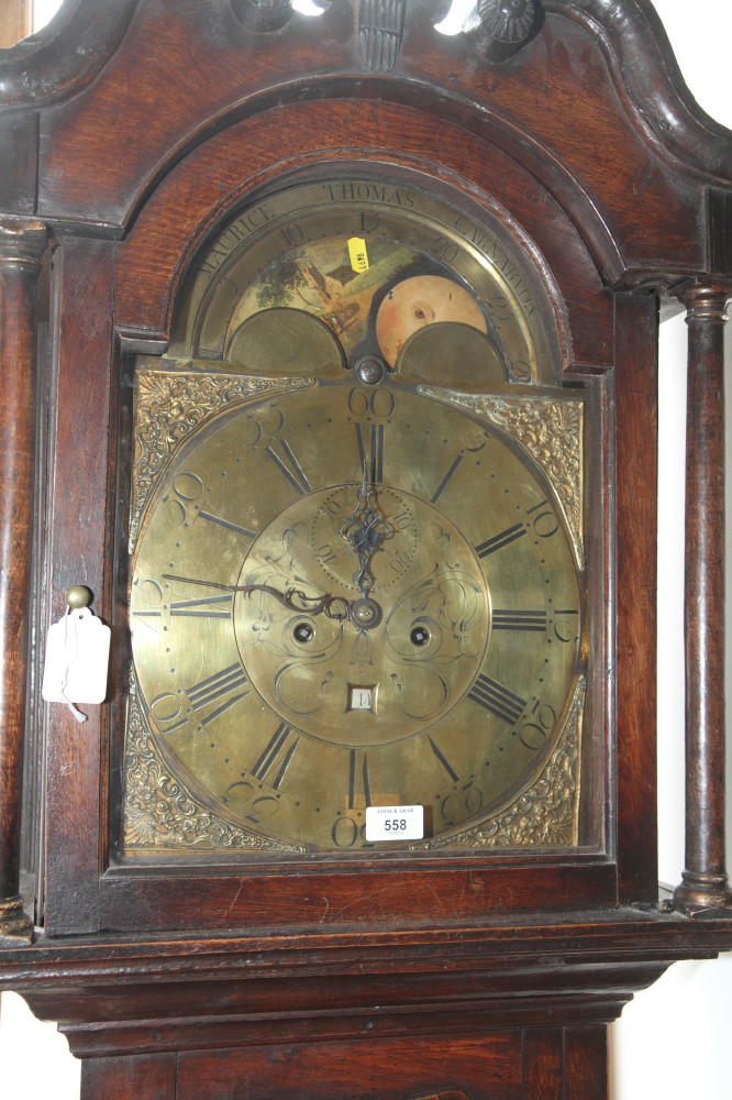An early 19th Century oak long case clock with eight-day striking movement by Maurice Thomas - Image 2 of 15