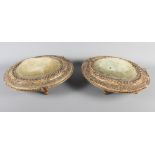 A pair of miniature oval gilt stools with padded tops, on turned supports, 11 1/2" dia max