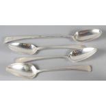 Three Georgian silver Old English pattern serving spoons and a similar basting spoon, 9.4oz troy