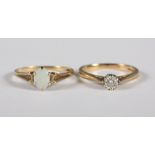 A 9ct gold and diamond solitaire ring, .25ct, and a 9ct gold and opal single stone dress ring