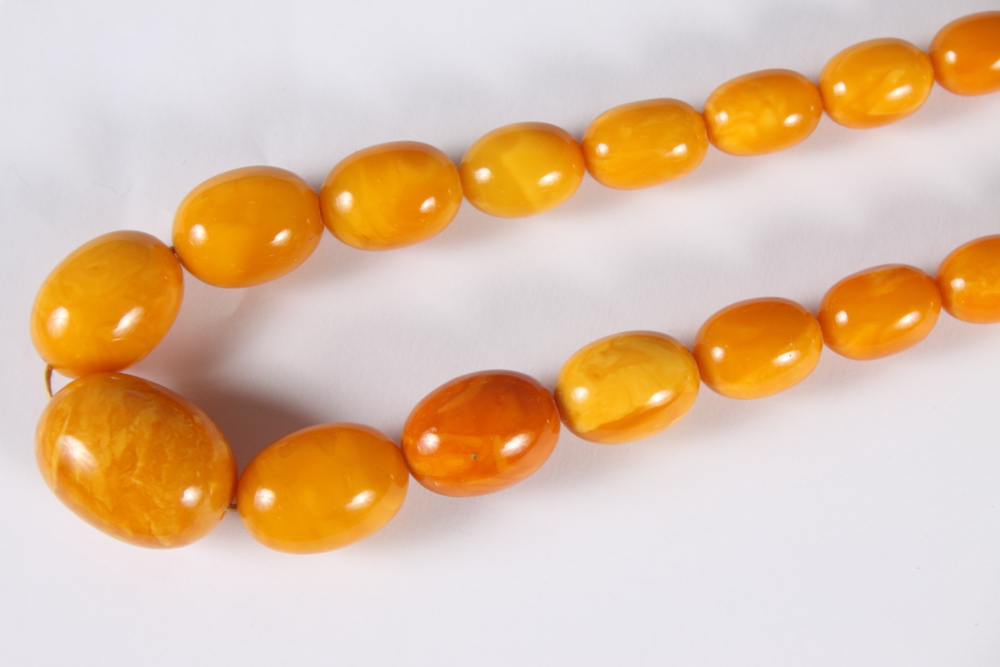 A graduated "egg yolk" amber bead necklace, 31" long, the largest bead 1 1/4" wide, 87.6g - Bild 10 aus 14