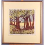 Massing: a signed limited edition woodcut, "Autumn Morning", 39/75, in gilt strip frame