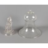 A 19th Century glass smoke catcher and a moulded glass figure, Judy, 7" high