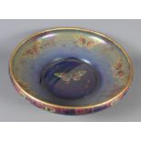 A Shelley Walter Slater shallow bowl with blue lustre decoration of butterflies, 15" dia