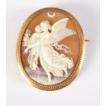 A carved shell cameo brooch decorated angel and child, in gold frame