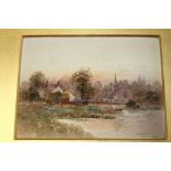 Fred F J Goff: watercolours heightened in white, view of Moulsford and a church, 4 1/8" x 5 6/8",
