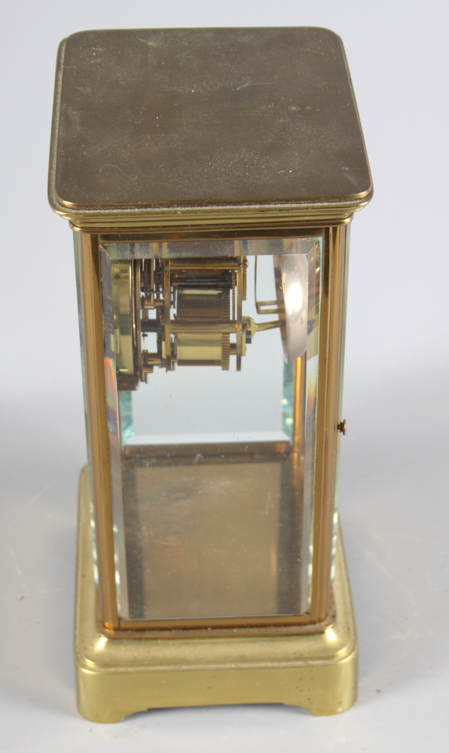 A 19th Century brass cased four-glass clock with white enamel dial and striking movement, 10 1/2" - Image 2 of 8