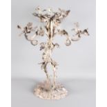 A 19th Century silver plate table centre, formed as a fruiting vine, 20" high (lacking glass)