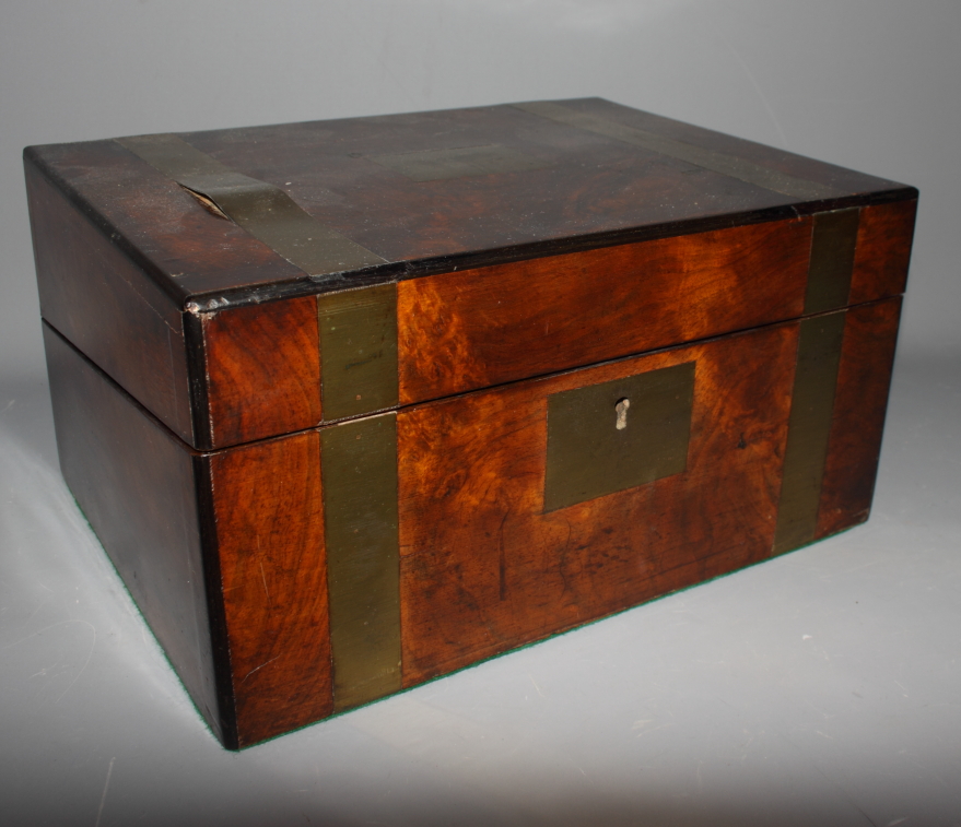 A Victorian walnut writing box with fitted interior, 16" wide