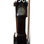 A 19th Century long case clock in mahogany case with swan neck pediment, broken arch painted dial