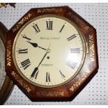 A 19th Century wall clock in octagonal case, bezel inlaid cut brass, painted dial inscribed "