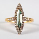 A 19th Century gold, diamond and tourmaline set lozenge-shaped dress ring, size L
