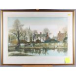Jeremy King: a limited edition signed coloured lithograph, "Fishing at Chiswick", 24/200, 21" x 28",