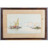 W Stewart: a pair of 19th Century watercolours, Venetian scenes with sailing boats, 11 1/2" x 6 3/