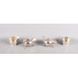 Two silver gravy boats and a silver sugar and cream, 14.8oz troy approx