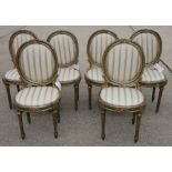 A set of six 19th Century Italian gilt varnished and "Mecca" and green painted side chairs