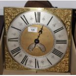 A brass thirty-hour long case clock movement with 11" brass and silvered dial inscribed "Sillito