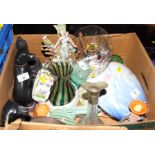 A Beswick china model of an owl, a Falcon ware flower holder and assorted ceramic and glass