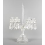 A Waterford crystal candelabra centrepiece with drop prisms, signed, 19 1/2" high