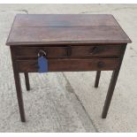 A 19th Century mahogany dressing table, fitted one long and two short drawers, on moulded square