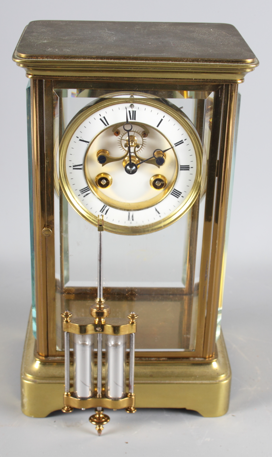 A 19th Century brass cased four-glass clock with white enamel dial and striking movement, 10 1/2" - Image 6 of 8