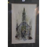 Peter L'Estrange '79: watercolour, pen, ink and gouache, study of St Anne, Montpellier, France