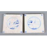 Two Delft wall tiles, decorated seascapes