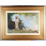 Tom Quinn: oil on board, children playing, 23 1/2" x 15 1/2", in gilt frame