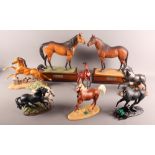 Nine porcelain horses, two on wooden stands (a/f)